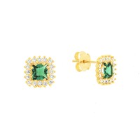 Brinco de ouro 18k pedra verde quadrada