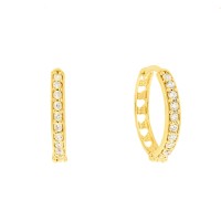 Brinco de argola de ouro 1,4cm pedras e coração
