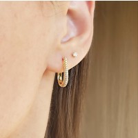 Brinco de argola de ouro 18k gota face pavê 02
