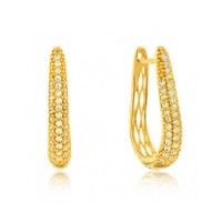 Brinco de argola de ouro 18k gota face pavê