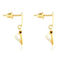 Brinco de ouro 18k com pingente de coração - pedra branca / transparente 10