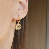 Brinco de ouro 18k argola com pingente de coração