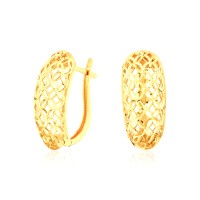 Brinco de ouro 18k argola com flores vazadas 