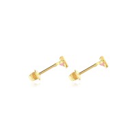 Brinco de ouro 18k infantil coração zircônia rosa 6
