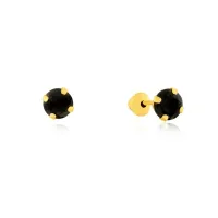 Brinco de ouro 18k infantil / segundo furo - pedra 3mm ônix sintética 1