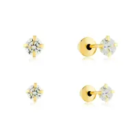 Brinco de ouro 18k par de pedra 3mm + 2,5mm