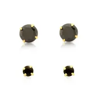 Brinco de ouro 18k par de pedra ônix 6mm + 3mm