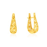 Brinco de ouro argola feminino médio 18k flores