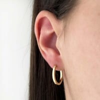 Brinco argola de ouro 18k redonda fio quadrado 2mm