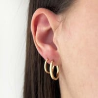 Brinco argola de ouro 18k redonda fio quadrado 2mm