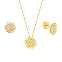 Conjunto colar e brinco de ouro 18k chuveiro