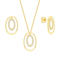 Conjunto colar e brinco de ouro 18k Coleção Geo oval