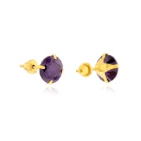 Conjunto colar e brinco de ouro 18k ponto luz roxo