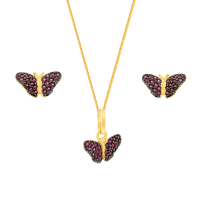 Conjunto de colar e brinco borboleta ouro 18k vermelho