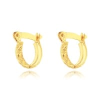 Brinco de ouro 18k argola com face trabalha e acabamento diamantado - pequeno foto frente e fundo do brinco 