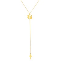 Gargantilha de ouro 18k palavra fé com cruz