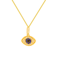 Corrente de ouro 18k veneziana 45cm e olho grego com pedras