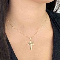 Pingente de cruz Jesus escrito ouro 18k