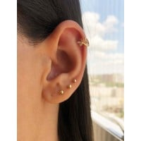 Brinco ou piercing de ouro 18k argola libélula com pedras