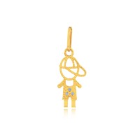 Pingente de ouro 18k menino filho com zircônias azuis 