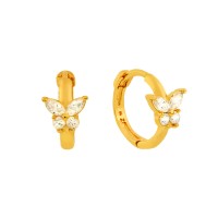 Brinco argola de ouro 18k borboleta zircônia