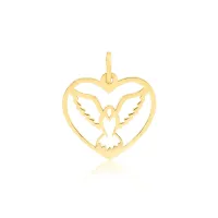 Pingente de ouro 18k coracao com Espirito Santo