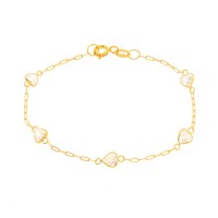 Pulseira de ouro infantil 18k coração zircônia