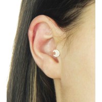 Piercing de ouro 18k cartilagem tragus lua com pedras