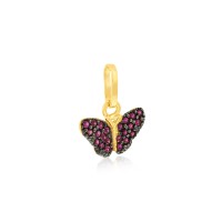 Pingente borboleta de ouro 18k cravejado vermelho