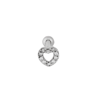 Piercing de ouro 18k branco tragus coração com pedras