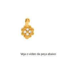 Brinco ou piercing de ouro 18k flor com pedras