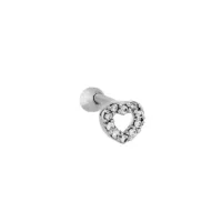 Piercing de ouro 18k branco tragus coração com pedras