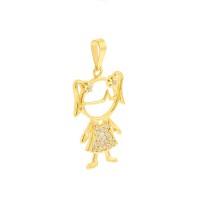 Pingente menina de ouro 18k filha com pedras