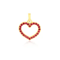 Pingente de ouro 18k coração cravejado vermelho Ella