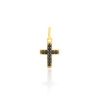 Pingente de cruz ouro 18k pequeno pedras e ródio negro
