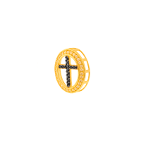 Pingente de cruz de ouro 18k oval com pedras