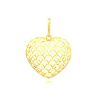 Pingente de ouro 18k coracao com flores vazadas medio P3561