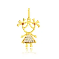 Pingente de ouro 18k filha menina cravejado de zircônias frente