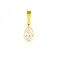 Pingente de ouro 18k gota em ouro com pedra de zircônia