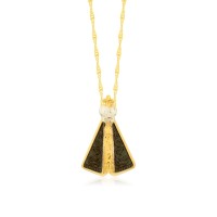 Pingente de ouro 18k Nossa Senhora Aparecida com manto em rodio branco e negro média foto com corrente