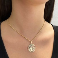 Pingente de São Bento de ouro 18k medalha grande