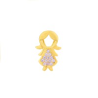 Pingente menina de ouro 18k pedras rosa