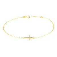 Pulseira de ouro 18k feminina com pingente cruz