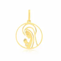 Pingente Nossa Senhora Aparecida ouro 18k redonda XVI