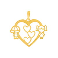 Pingente casal filhos ouro 18k coração