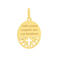 Pingente de cruz Tudo Posso ouro 18k
