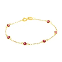 Pulseira de ouro 18k infantil com pedras vermelhas PU008v