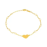 Pulseira de ouro 18k infantil perolas e coração