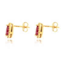 Brinco de Ouro 18k gota rosa cravejada de zircônias lado