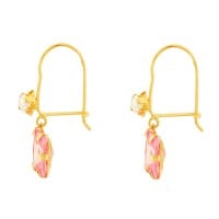 Brinco De Ouro 18k Gancho Com Pedra Zircônia Retangular rosa lateral